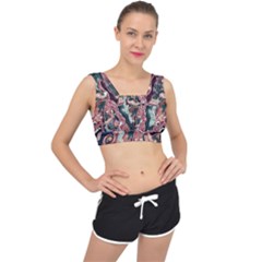 Indonesia Bali Batik Fabric Impression Patterns V-back Sports Bra by danenraven