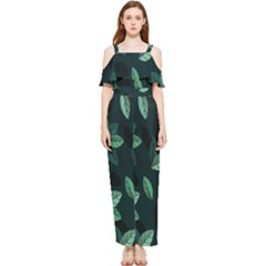 Leaves Pattern Draped Sleeveless Chiffon Jumpsuit by artworkshop