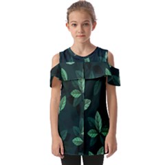 Leaves Pattern Fold Over Open Sleeve Top by artworkshop