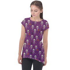 Background Halloween Pattern Pumpkin Skeleton Bat Cap Sleeve High Low Top by Ravend