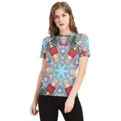 Geometric Symmetrical Symmetry Data Futuristic Women s Short Sleeve Rash Guard by Ravend