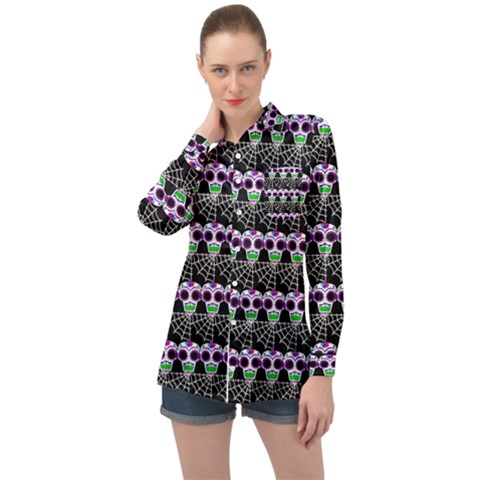Skullspider Long Sleeve Satin Shirt by Sparkle