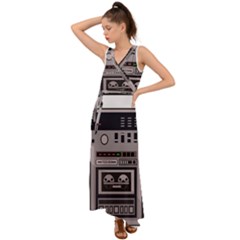 Cassette Recorder 80s Music Stereo V-neck Chiffon Maxi Dress by Pakemis