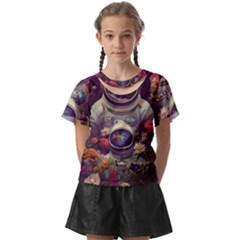 Astronaut Universe Planting Flowers Cosmos Art Kids  Front Cut Tee by Pakemis