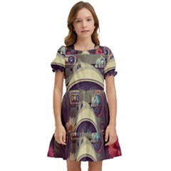 Astronaut Universe Planting Flowers Cosmos Art Kids  Puff Sleeved Dress by Pakemis