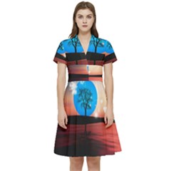Surreal Fantasy Abstract Art Creativity Horizon Short Sleeve Waist Detail Dress by Pakemis