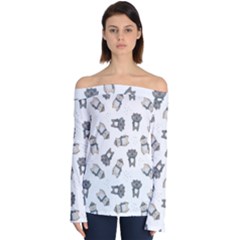 Cute Seamless Pattern With Koala Panda Bear Off Shoulder Long Sleeve Top by Pakemis