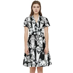 Graffiti Spray Can Characters Seamless Pattern Short Sleeve Waist Detail Dress by Pakemis