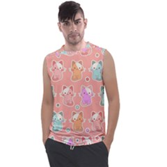 Cute Kawaii Kittens Seamless Pattern Men s Regular Tank Top by Pakemis