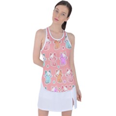 Cute Kawaii Kittens Seamless Pattern Racer Back Mesh Tank Top by Pakemis