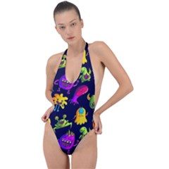 Space Patterns Backless Halter One Piece Swimsuit by Pakemis