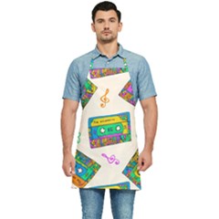 Seamless Pattern With Colorfu Cassettes Hippie Style Doodle Musical Texture Wrapping Fabric Vector Kitchen Apron by Pakemis