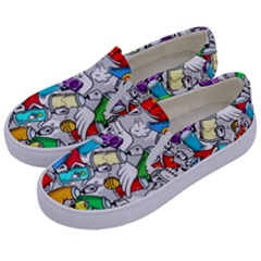 Graffit Characters Seamless Pattern Art Kids  Canvas Slip Ons by Pakemis
