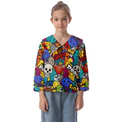 Graffiti Characters Seamless Pattern Kids  Sailor Shirt by Pakemis
