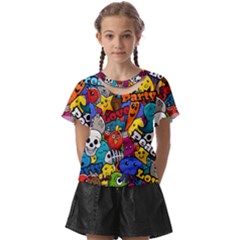 Graffiti Characters Seamless Pattern Kids  Front Cut Tee by Pakemis