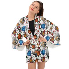 Full Color Flash Tattoo Patterns Long Sleeve Kimono by Pakemis