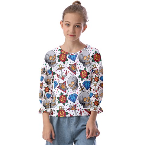 Full Color Flash Tattoo Patterns Kids  Cuff Sleeve Top by Pakemis