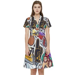 Vintage College Colorful Seamless Pattern Short Sleeve Waist Detail Dress by Pakemis