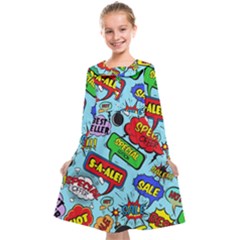 Comic Bubbles Seamless Pattern Kids  Midi Sailor Dress by Pakemis