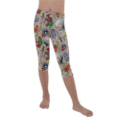 Tattoo Pattern Kids  Lightweight Velour Capri Leggings  by Pakemis