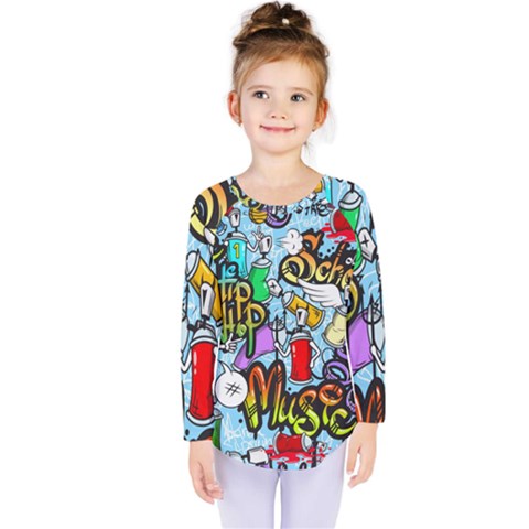 Graffiti Characters Seamless Patterns Kids  Long Sleeve Tee by Pakemis