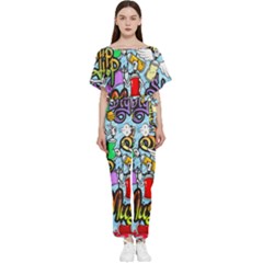 Graffiti Characters Seamless Patterns Batwing Lightweight Chiffon Jumpsuit by Pakemis