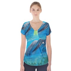 Beautiful Dolphins Short Sleeve Front Detail Top by Sparkle