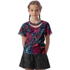 Vintage Flash Tattoos Designs Seamless Pattern Kids  Front Cut Tee by Pakemis