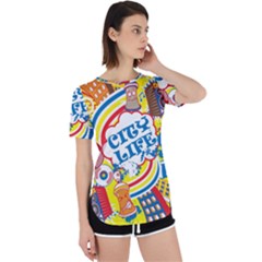 Colorful City Life Horizontal Seamless Pattern Urban City Perpetual Short Sleeve T-shirt by Pakemis