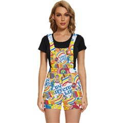 Colorful City Life Horizontal Seamless Pattern Urban City Short Overalls by Pakemis