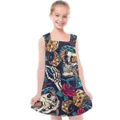 Vintage Art Tattoos Colorful Seamless Pattern Kids  Cross Back Dress by Pakemis