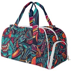 Vintage Tattoos Colorful Seamless Pattern Burner Gym Duffel Bag by Pakemis