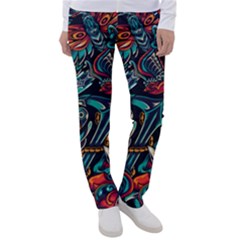 Vintage Tattoos Colorful Seamless Pattern Women s Casual Pants by Pakemis