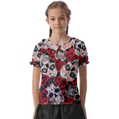 Vintage Day Dead Seamless Pattern Kids  Frill Chiffon Blouse by Pakemis