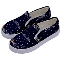 Hand Drawn Scratch Style Night Sky With Moon Cloud Space Among Stars Seamless Pattern Vector Design Kids  Canvas Slip Ons by Pakemis