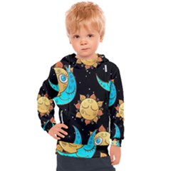 Seamless Pattern With Sun Moon Children Kids  Hooded Pullover by Pakemis