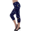 Seamless Pattern With Cartoon Zodiac Constellations Starry Sky Lightweight Velour Capri Leggings  View3