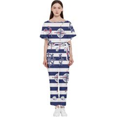 Seamless Marine Pattern Batwing Lightweight Chiffon Jumpsuit by Pakemis