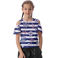 Seamless Marine Pattern Kids  Butterfly Cutout Tee by Pakemis