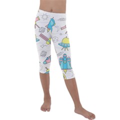 Cute-seamless-pattern-with-space Kids  Lightweight Velour Capri Leggings  by Pakemis