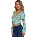 Pattern-with-koi-fishes Long Sleeve Deep-V Velour Top View2