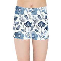 Indigo-watercolor-floral-seamless-pattern Kids  Sports Shorts by Pakemis