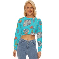 Colored-sketched-sea-elements-pattern-background-sea-life-animals-illustration Lightweight Long Sleeve Sweatshirt by Pakemis