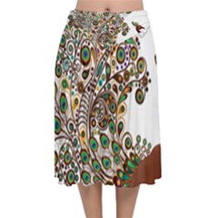 Peacock Graceful Bird Animal Velvet Flared Midi Skirt by artworkshop