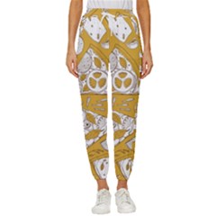 Vector-seamless-pizza-slice-pattern-hand-drawn-pizza-illustration-great-pizzeria-menu-background - Cropped Drawstring Pants by Pakemis