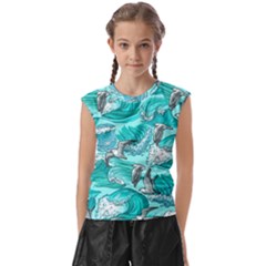 Sea-waves-seamless-pattern Kids  Raglan Cap Sleeve Tee by Pakemis