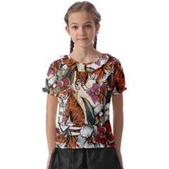 Natural-seamless-pattern-with-tiger-blooming-orchid Kids  Frill Chiffon Blouse by Pakemis