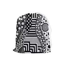 Black And White Design Drawstring Pouch (large) by gasi