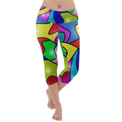 Colorful Abstract Art Lightweight Velour Capri Yoga Leggings by gasi