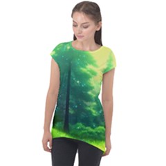 Anime Forrest Nature Fantasy Sunset Trees Woods Cap Sleeve High Low Top by Uceng